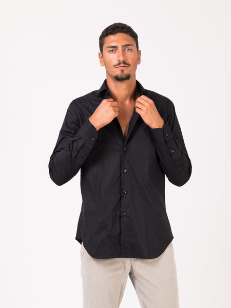 Camicia classic stretch fabric tailored nera