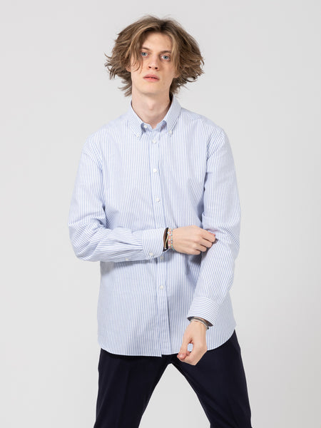 Camicia classica button-down righe fine bianco / blu