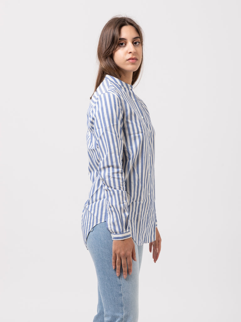 XACUS - Camicia coreana Marvi righe bianco / azzurro