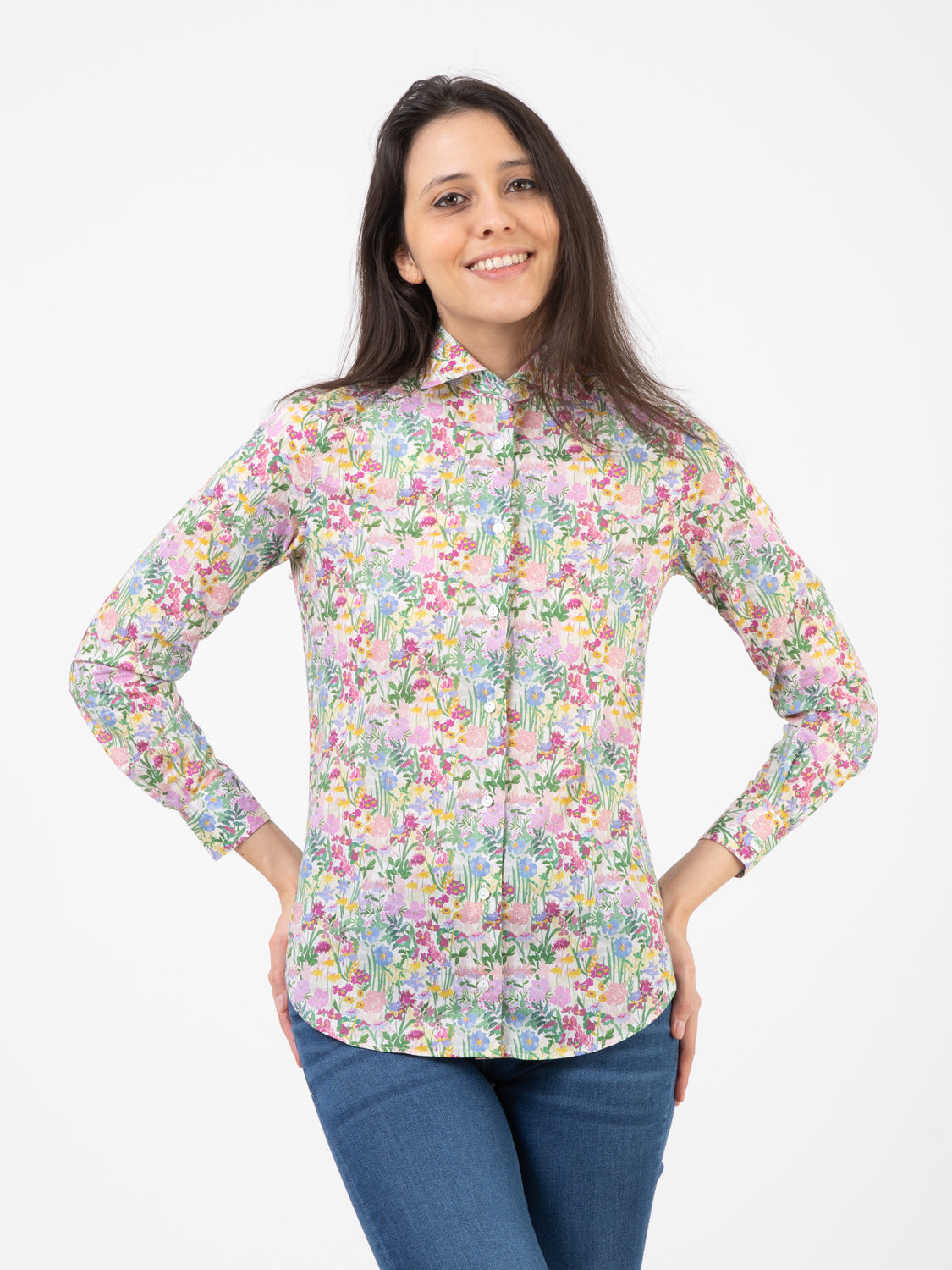 Camicia Pina fantasia fiori bianco