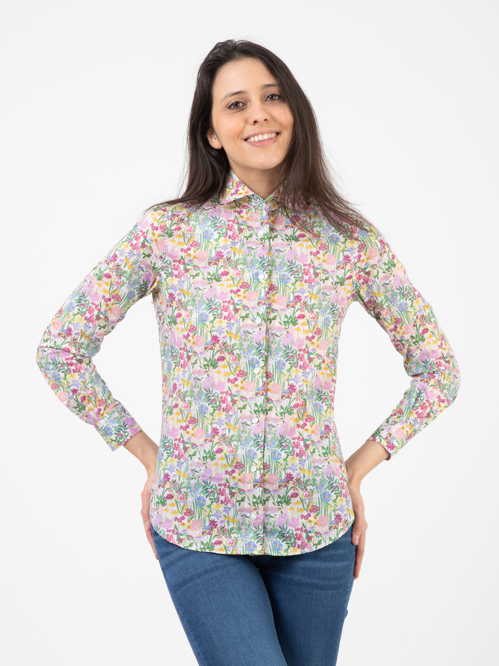 Camicia Pina fantasia fiori bianco