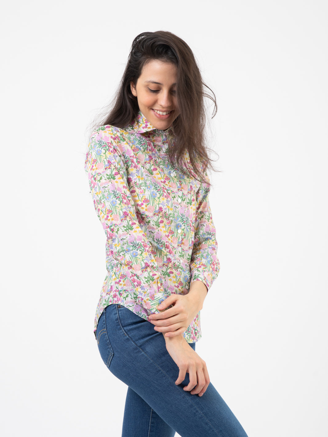 Camicia Pina fantasia fiori bianco