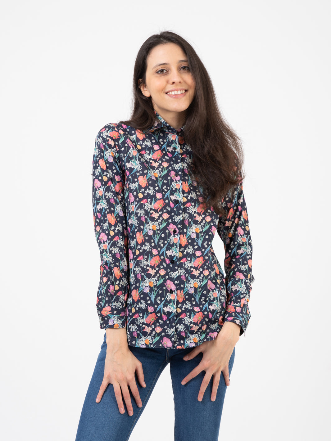 Camicia Pina fantasia fiori blu
