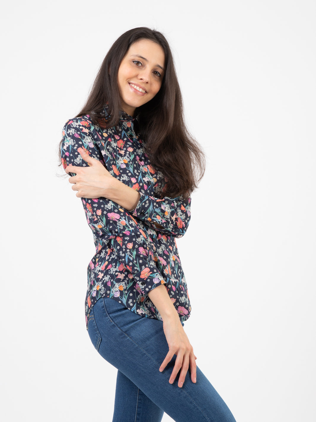 Camicia Pina fantasia fiori blu