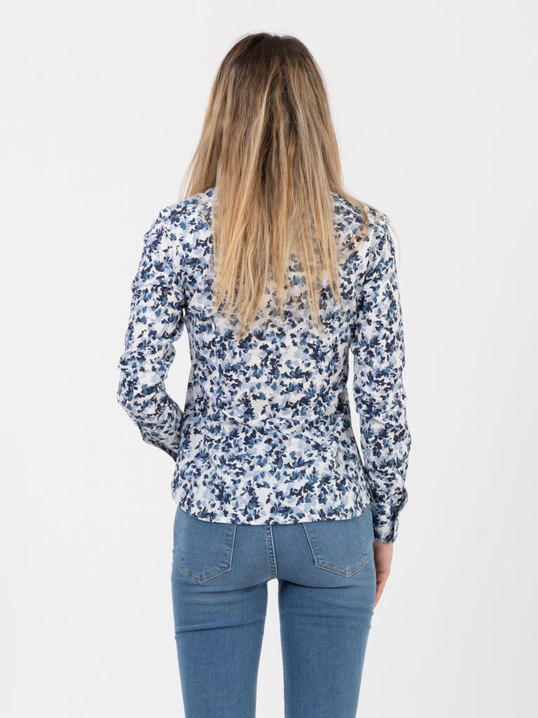 XACUS - Camicia Sara stretch a fiori bianco / blu