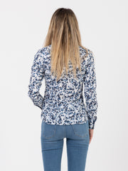 XACUS - Camicia Sara stretch a fiori bianco / blu