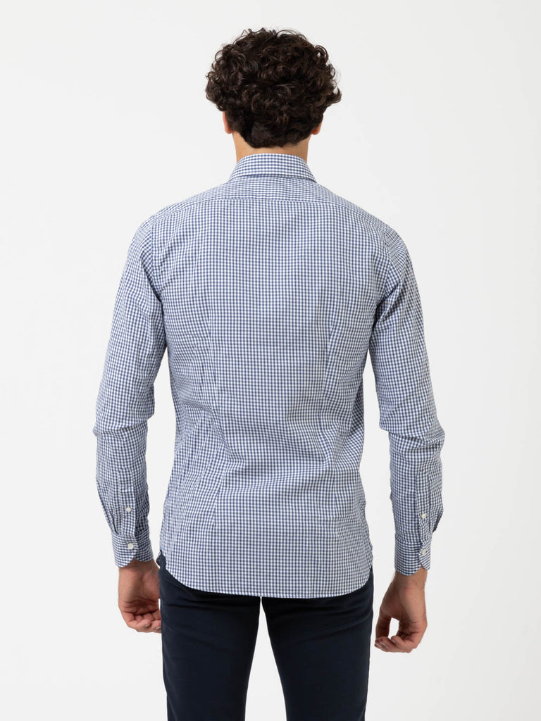XACUS - Camicia supercotone tailored quadretti bianco / blu