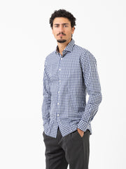 XACUS - Camicia supercotone tailored quadri bianco / blu