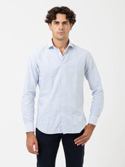 XACUS - Camicia supercotone tailored righe bianco / azzurro