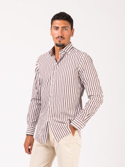 XACUS - Camicia supercotone tailored righe bianco / marrone