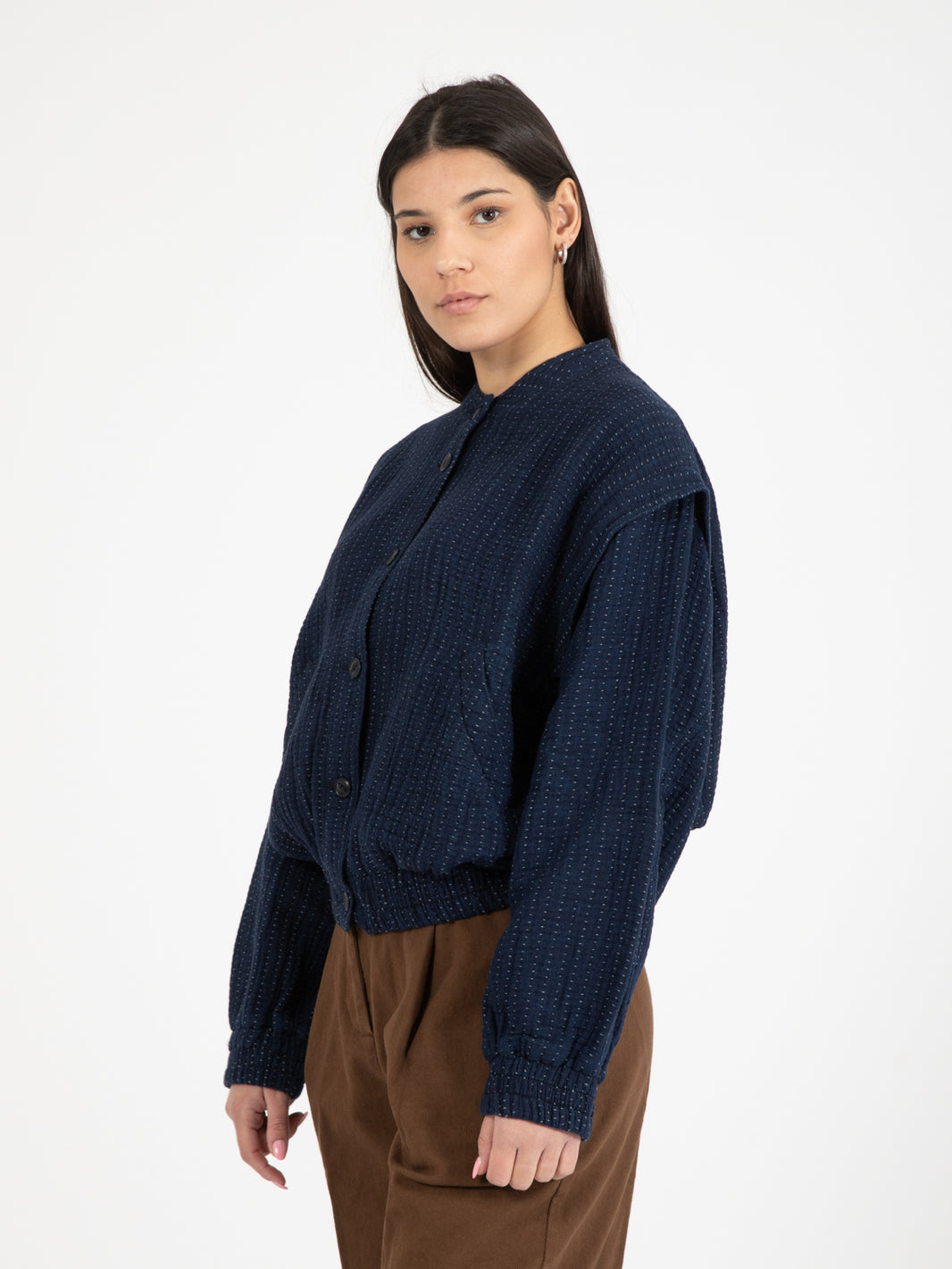 Jordan Kantha Stitch indigo bomber jacket