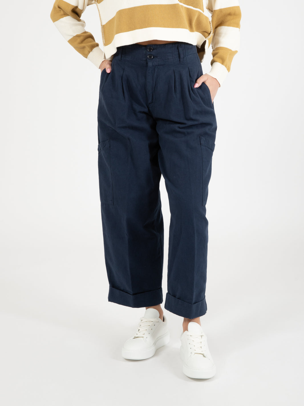 Grease Cotton Hopsack Pants Navy